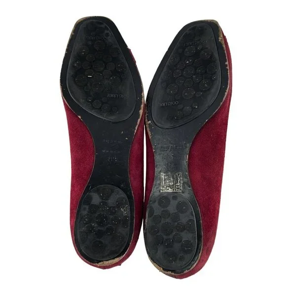 JIMMY CHOO Maroon Red Suede Square Toe Logo Buckle Flats Size 39.5 / US 9.5 - Picture 8 of 9
